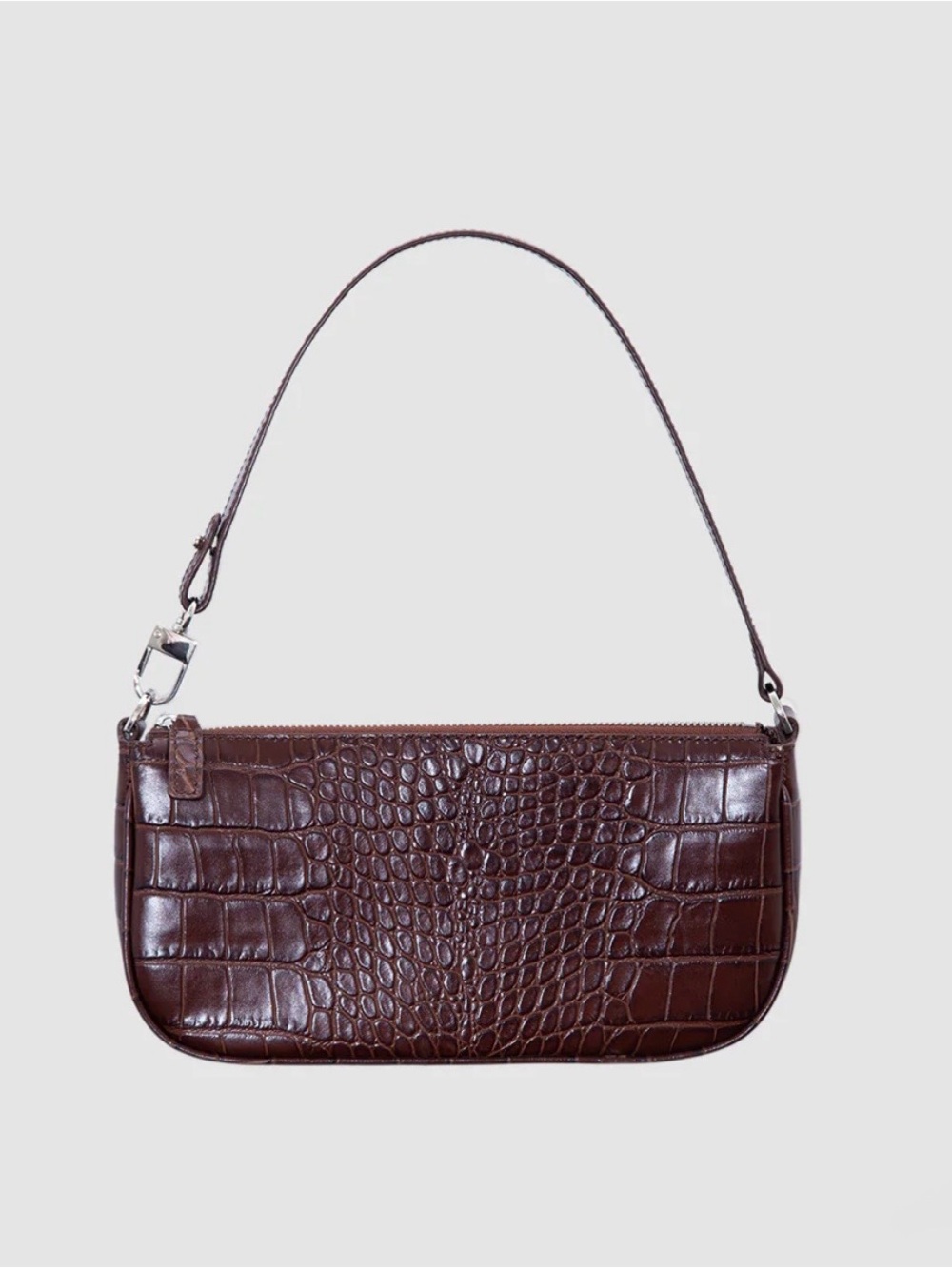 BY FAR-Leather Dark Brown Croc Embossed Shoulder Bag NWT-FIRM ON LISTING PRICE‼️